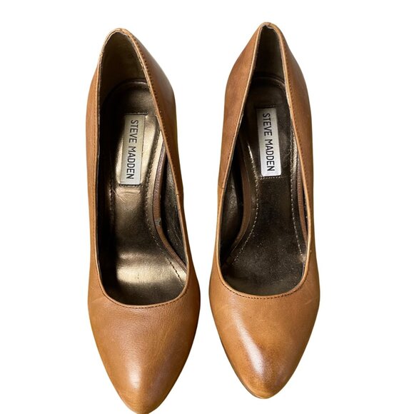 Steve Madden Darrina Leather Platform Stiletto Heels Brown Sz 8.5 Pointed Toe - Picture 2 of 8